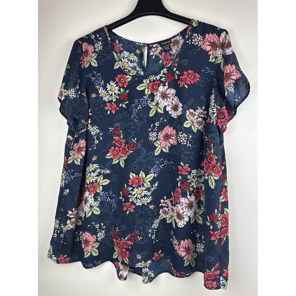 Torrid Floral Print Georgette Keyhole Back Blue Sheer Chiffon Plus Size 3 3X - Picture 9 of 9